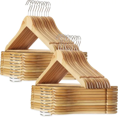 Miniatura 16 de Casafield - 20 Perchas de Traje de Madera de Nogal - Madera de Loto Premium con Muescas y Gancho Giratorio Cromado para Ropa de Vestir, Abrigos