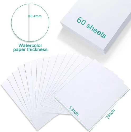 Miniatura 3 de TecUnite 60 hojas de papel de acuarela, arte a granel, blanco prensado en frío, papel de pintura para dibujo de acuarelista artista