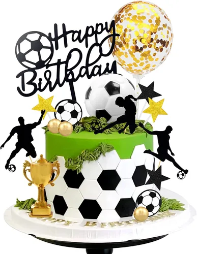 28 piezas Decoración de pastel de fútbol con jugador de fútbol de pelota de fútbol para fiesta de cumpleaños de fútbol, suministros de fiesta