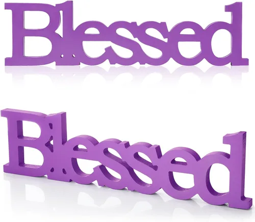 Miniatura 10 de Blulu Letrero de mesa con texto en inglés "Blessed Letter", letrero de mesa de pie de madera rústica, decoración de pie para graduación, baby