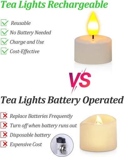 Miniatura 6 de SoulBay Velas de té recargables con control remoto, 12 piezas de velas LED sin llama parpadeantes con temporizador y cable de carga USB, sin