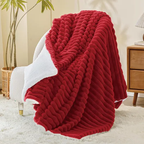 Miniatura 25 de INFIIXSO Manta de forro polar Sherpa tamaño Queen – Forro polar a rayas súper suave y cálido, acogedora manta de cama grande de felpa mullida