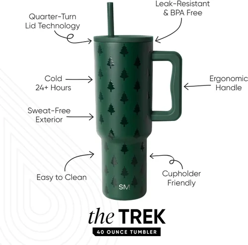 Miniatura 4 de Simple Modern Trek - Vaso de Navidad de 40 onzas con asa y tapa con pajilla, taza de viaje aislada de acero inoxidable apta para portavasos, regalos