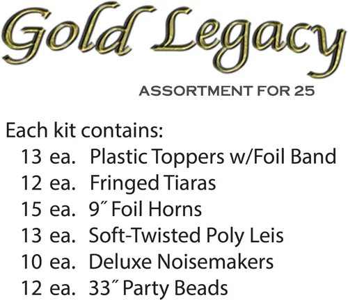 Miniatura 2 de Beistle Legacy New Year's Surtido para 25 invitados – Kit de fiesta negro y dorado con sombreros de copa, tiaras, cuernos de aluminio, leis
