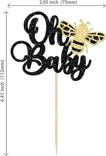 Miniatura 2 de 24 piezas de decoración para cupcakes de abeja Oh Baby con purpurina, selección de cupcakes Oh Babee, tema de abejorro, suministros para pastel
