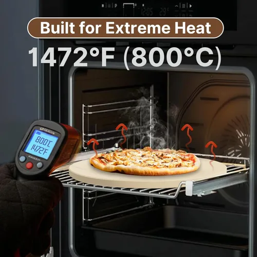 Miniatura 2 de Piedra redonda para pizza de 12 pulgadas para parrilla y horno, cocina al aire libre y barbacoa, piedra para hornear de cordierita con resistencia