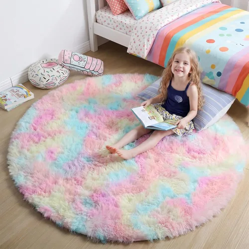 Miniatura 14 de Amdrebio Alfombra Redonda Azul Marino Oscuro de 4 Pies para Habitación de Niños Dormitorio, Alfombras de Área Circulares de Felpa Shag Esponjosa