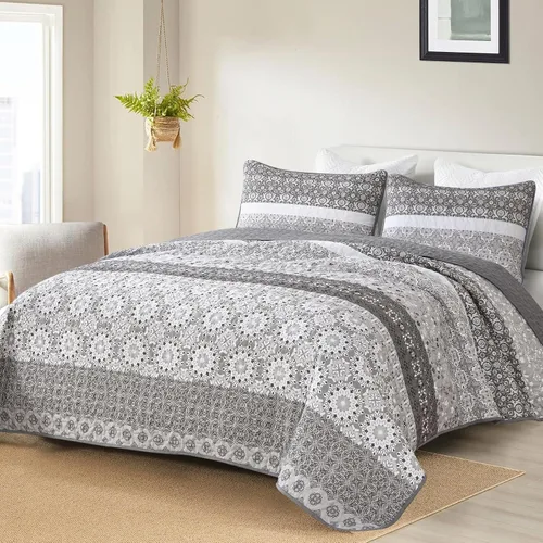 Miniatura 8 de WONGS BEDDING Juego de edredón bohemio tamaño Queen, juego de colcha de retazos a rayas bohemias aguamarina con 2 fundas de almohada, juego de ropa