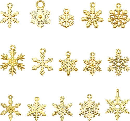 Miniatura 4 de Julie Wang 100 Grams Snowflake Charms for Christmas New Year Jewelry Making Necklace Earring Bracelet Keychain Pendant Craft DIY Finding