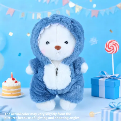 Miniatura 2 de Animales de Peluche Oso de Peluche, Peluches Oso de Peluche Juguetes Suaves y Divertidos de Peluche con Ropa de Tiburón Azul Removible, 13'' Figura
