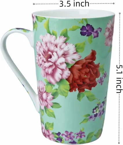 Miniatura 2 de Tazas de café lindas de 13 onzas para mujer, tazas de café con diseño floral de porcelana de hueso, tazas de té para mamá, mujeres, regalos
