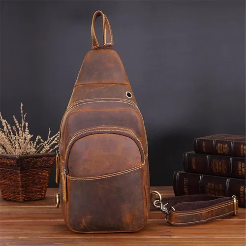 Ztimi Bolso de pecho de cuero retro para hombre, bolso de mensajero de moda, mochila de cuero para hombre (color A Tamaño 11.8 x 4.7 x 7.1in)