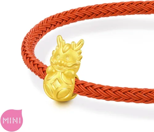 Miniatura 2 de CHOW SANG SANG 999 24K oro sólido mini encanto dragón de la suerte con moneda pulsera para mujer 94299C, Metal