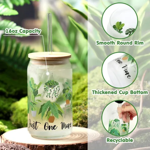 Miniatura 7 de Nefelibata Regalos para amantes de las plantas para mujeres, bolsa de mano Plant Lady de 16 onzas, taza de café helado Just One More con tapa