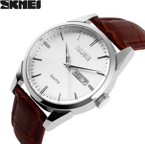 Miniatura 3 de SKMEI Reloj para hombres de negocios vestido clásico de moda casual negro cuero cuarzo analógico impermeable calendario fecha luz simple relojes