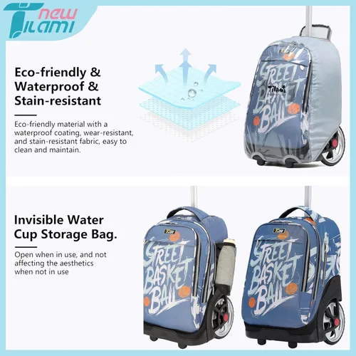 Miniatura 33 de NEW TILAMI Mochila con ruedas de 19 pulgadas con bolsa de almuerzo para niñas y niños, mochila para laptop con ruedas, bolsa de mano duradera