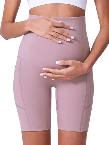 Miniatura 2 de POSHDIVAH Pantalones cortos de maternidad para mujer, sobre el vientre, pantalones cortos de yoga para el embarazo, con bolsillos, 8 pulgadas