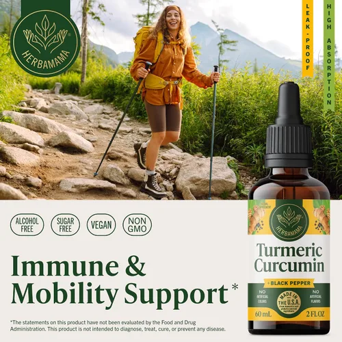 Miniatura 5 de HERBAMAMA Suplemento de curcumina de cúrcuma – Cúrcuma con pimienta negra – Vegano, sin OMG, sin alcohol y azúcar, suministro para 28 días