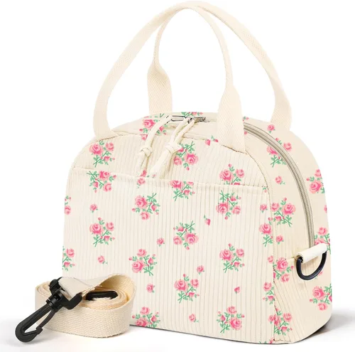 Miniatura 7 de WOBAGMEN Lonchera para Mujer, Bolsa de Almuerzo Linda de Cordura Aislada con Correa para Mujeres Adultas para Trabajo y Picnic (beige)