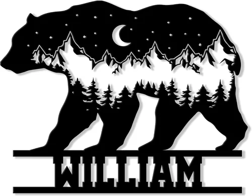 Miniatura 11 de Letrero personalizado de metal con diseño de oso, cartel colgante de oso para porche al aire libre, valla de pared con nombre personalizado, patio