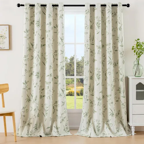 Miniatura 16 de ChrisDowa Cortinas florales 100% opacas de 63 pulgadas de largo, 2 paneles para dormitorio, sala de estar, estampado de flores negras