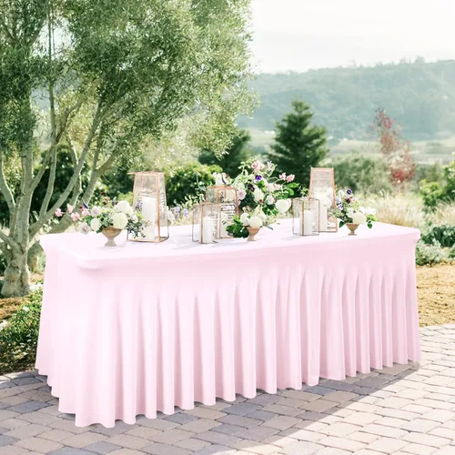 Miniatura 8 de Besutolife falda de mesa de 6 pies rosa para mesa rectangular, falda de mesa de tutú de elastano para fiestas, bodas, baby shower