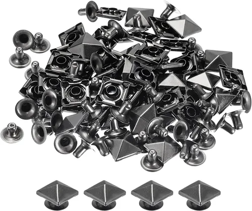 Miniatura 12 de uxcell 100 juegos de remaches de espiga, pirámide de 0.394 pulgadas (0.394 in), remaches rápidos, cuadrados, punk, decoración para ropa, cinturones