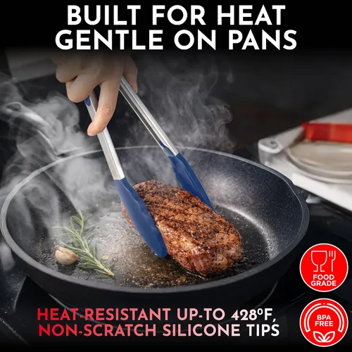 Miniatura 5 de Pinzas de cocina para cocinar con puntas de silicona, pinzas resistentes al calor para servir alimentos, 7 pulgadas, 9 pulgadas, 12 pulgadas, pinzas