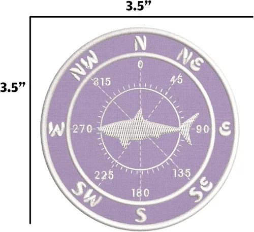 Miniatura 2 de Brújula con parche bordado de tiburón, apliques bordados para planchar o coser - Color: lavanda - náutico mar océano criaturas playa - divertido