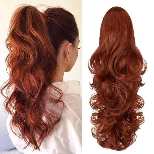 Miniatura 39 de Felendy Extensión de cola de caballo de 18 pulgadas, mezcla de rubio ceniza, marrón oscuro, rizado, ondulado, con clip, extensiones de cabello largo