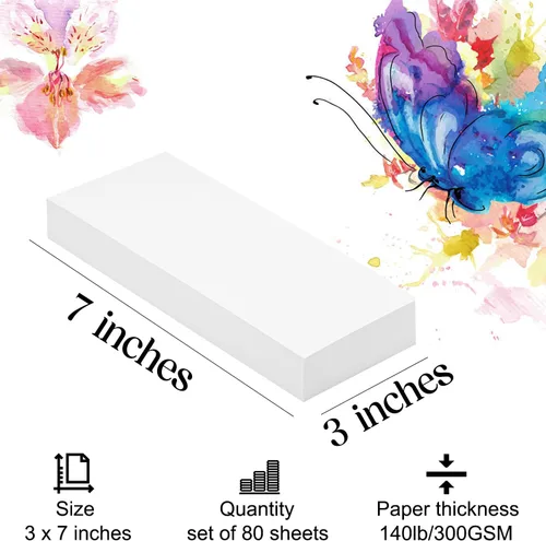 Miniatura 3 de Papel de acuarela de 3 x 7 pulgadas, 80 hojas, papel de artista pesado de 140 libras/300 GSM, papel de algodón natural de prensa en frío