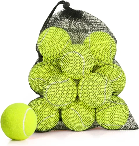 Juego de 12/18 pelotas de tenis para entrenamiento, juego para perros y práctica con bolsa de malla para transporte y entrenamiento para