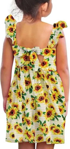 Miniatura 10 de Vieille Vestido de verano para niñas pequeñas, con volantes, manga corta, lindo vestido de sirena sin espalda para niños, vestido de playa casual