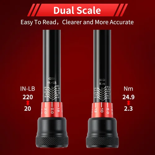 Miniatura 3 de Hairich Llave dinamométrica de 1/4 pulgada, llave dinamométrica de doble dirección pequeña 20-220 pulgadas.libras/2.3-24.9Nm, 72 dientes de alta