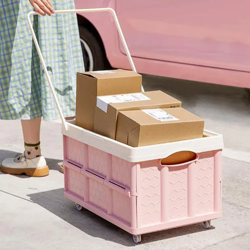Miniatura 5 de Cabilock Caja de almacenamiento plegable con tapa, caja de ropa con tapa, carrito de compras, playa, camping, jardín, carrito de compras con rueda