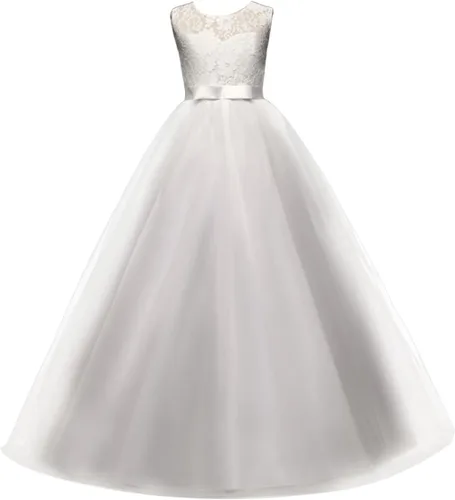 Miniatura 21 de Vestido Yaphyee largo, de princesa, con flores, formal, para boda, dama de honor, para fiesta, para niña