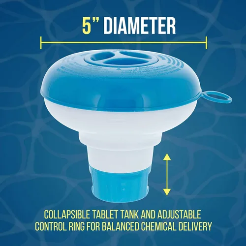 Miniatura 3 de U.S. Pool Supply Dispensador de tabletas químicas flotante para piscina y spa de 1 pulgada, dispensador de cloro y bromo, flotador plegable de 5