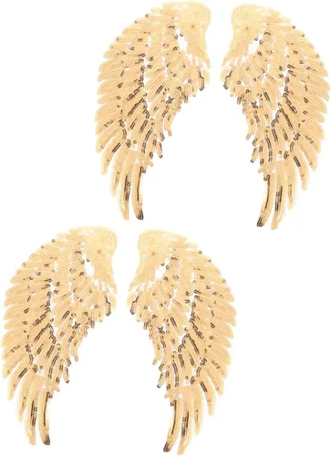 ORFOFE 2 Pairs Gold Sequin Angel Wing Patch DIY Sewing Applique for Clothes Accessories, Iron-on Embroidered Wings for Clothing Decoration and Repair