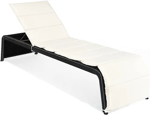 Miniatura 8 de DORTALA Tumbona para exteriores, silla reclinable de ratán ajustable de 5 posiciones con asiento acolchado y pies ajustables, muebles de sofá Rojo