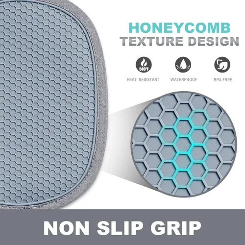 Miniatura 3 de Paquete de 2 soportes de silicona para ollas de cocina resistentes al calor hasta 500 °F, almohadillas calientes grandes antideslizantes con Gris