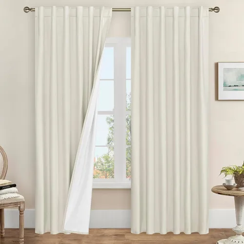 Miniatura 96 de LAMIT Cortinas de lino natural 100 % opacas para ventana, para dormitorio, 45 pulgadas, cortinas térmicas con textura de lino estilo granja