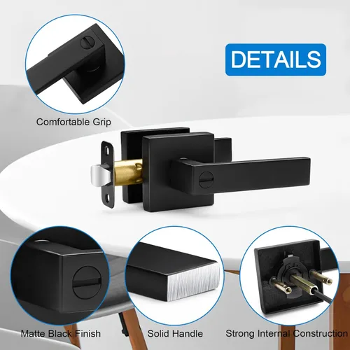 Miniatura 4 de Paquete de 6 manijas de puerta de color negro mate, manijas de puerta de privacidad, cerraduras de puerta resistentes para cama y baño, pomos
