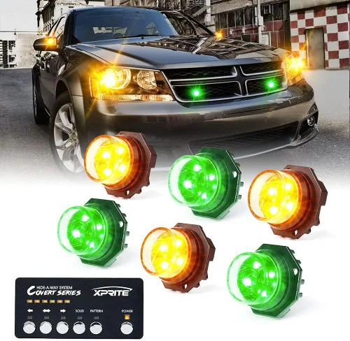 Miniatura 25 de Xprite Kit de luces estroboscópicas LED ámbar ocultas, 20 patrones intermitentes con panel de control, faros, luces traseras, luces antiniebla