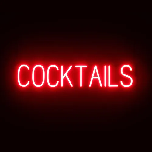 SpellBrite Letrero de cocteles | Letrero relacionado con la cerveza con aspecto de neón, fuente de luz LED roja | 33.1 x 6.3 pulgadas Rojo