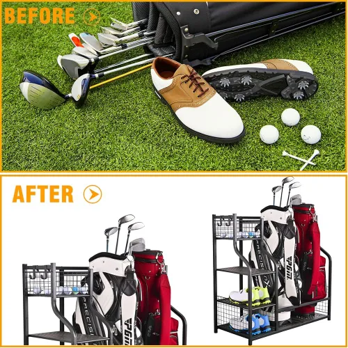 Miniatura 5 de SNAIL Golf Bag Garage Storage Organizer Extra Large Size Golf Bag Rack Stand Holder Fits 2 Golf Bags and Other Golfing Equipment Accessories, Metal