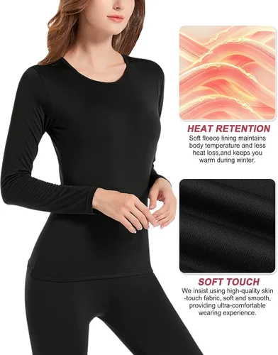 Miniatura 4 de MRIGNT Conjunto de ropa interior térmica para mujer, forro polar de poliéster suave, capa base larga