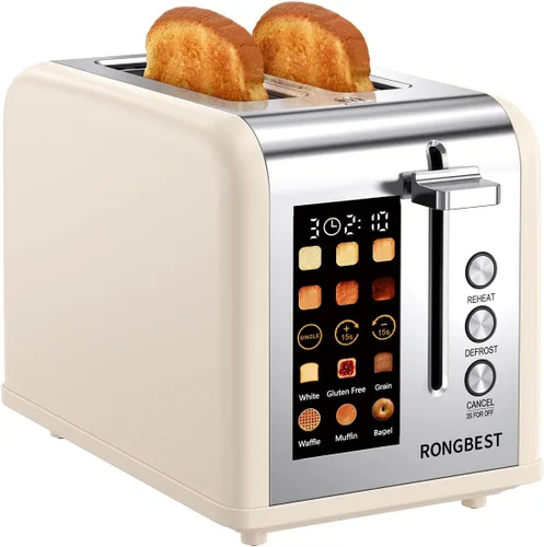 Miniatura 10 de Tostadora con pantalla táctil de 2 rebanadas de acero inoxidable con ranuras anchas para desayuno familiar, incluso tostado para bagels y pan, Negro