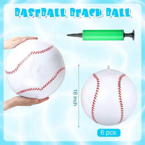 Miniatura 2 de Zhanmai Paquete de 6 pelotas inflables de béisbol de 16 pulgadas, pelota de playa grande deportiva con bomba para adultos y adolescentes, regalo