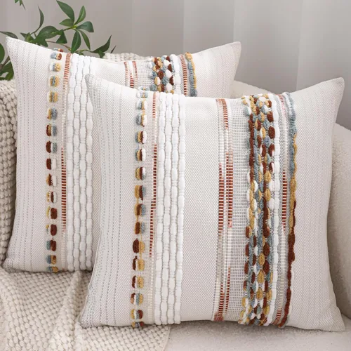 Miniatura 9 de Juego de 2 fundas de almohada bohemias de 18 x 18 pulgadas, fundas de almohada decorativas de felpilla con patrón de granja para decoración del hogar