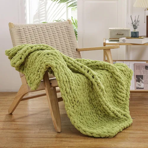 Miniatura 26 de WESHIONGOO Manta de Punto Grueso Throw 40"*40" (101.6cm*101.6cm) Mantas de Punto para Sofá Cama Manta Suave Esponjosa con Hilo Chenille Jumbo Grueso